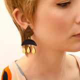moon statement earrings wood midnight blue