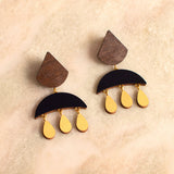 crescent moon wooden earrings midnight blue