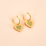 heart charms on hoops green mother of pearl