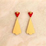 long earrings in gold and red wood back
