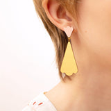 dangle earrings pink and gold wood