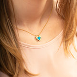 heart charm necklace with blue pearl 