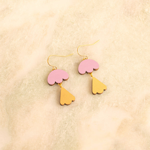 pink lavender wooden earrings