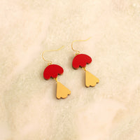 red painted wood spring earrings 