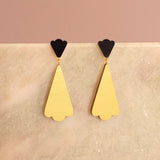 wooden dangle earrings gold and blue