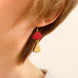 wooden earrings floral red