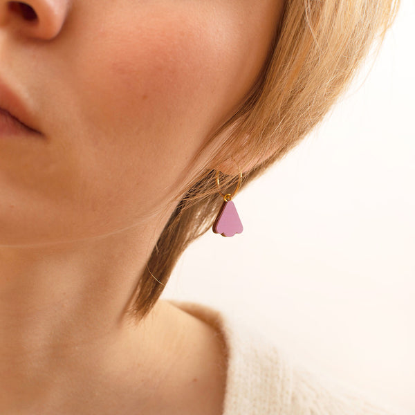 wooden lavender pink petal earrings