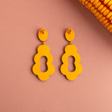 wood and yellow pearl dangle earrings back
